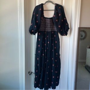 Free People Black Dahlia Embroidered Maxi Dress Size Medium